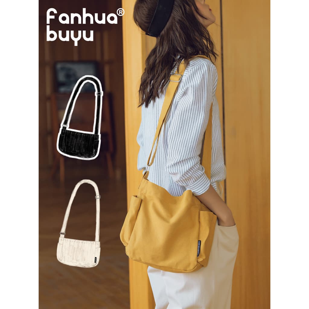 Fanhua sussurro japonês bolsa de lona feminina saco do mensageiro feminino simples moda pano saco estudante Casual All-M