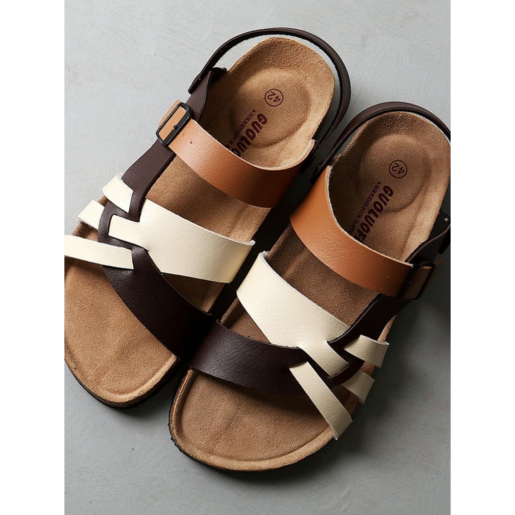 Sandálias masculinas nicho Design sentir tecido Retro sapatos romanos novas sandálias ao ar livre dois Wear Casual chine