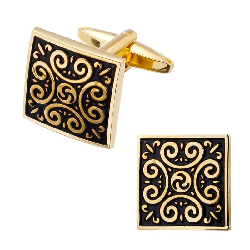 JM Jewelry Abotoaduras quadradas banhadas a ouro com padrão retrô gravura a Laser padrão requintado abotoaduras de camis
