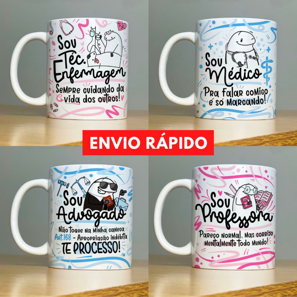 Caneca Personalizada Porcelana Profissões Flork Professora Engenharia Nutrição Administração Direito Enfermeira