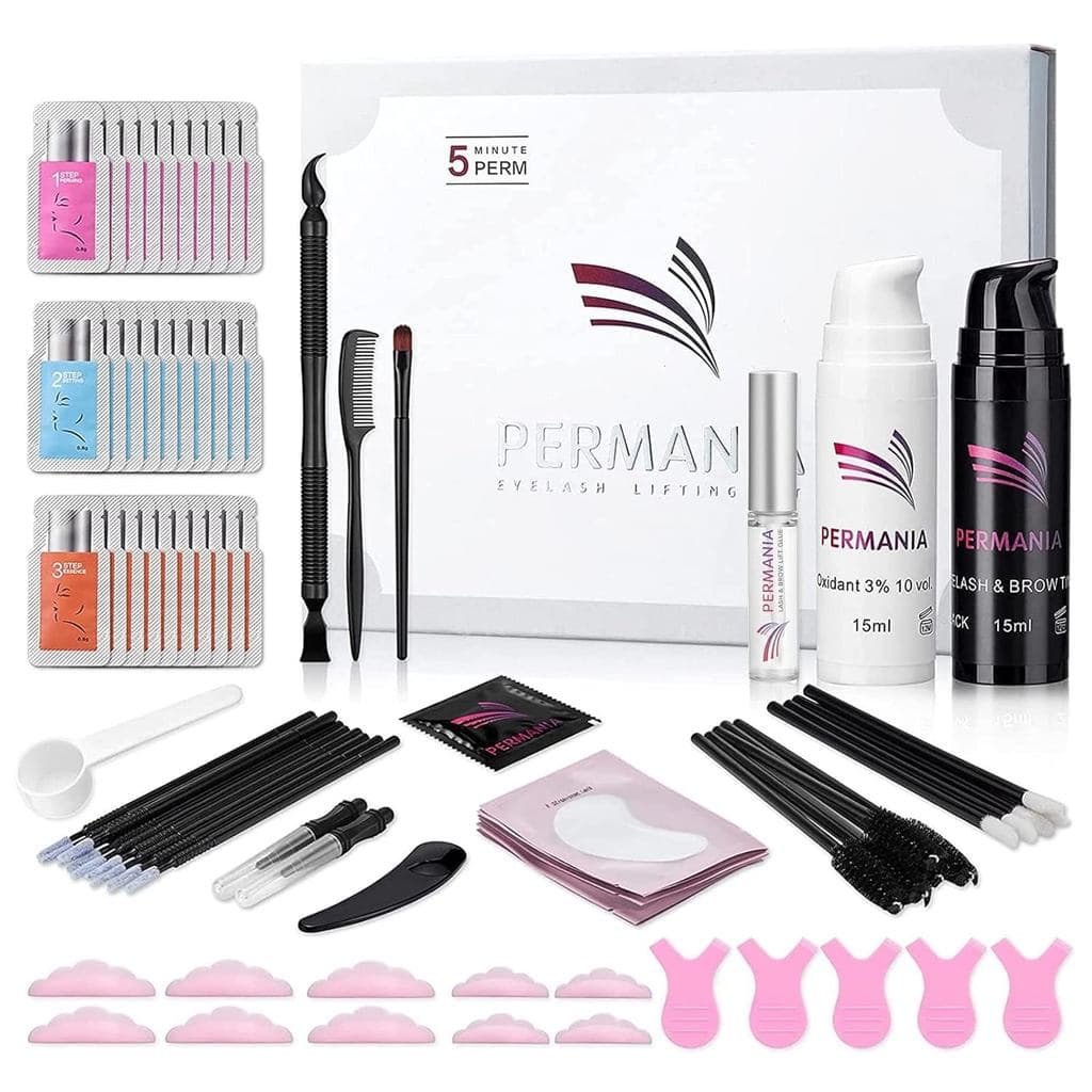 PERMANIA Lash Lift com Kit de Cor Preta, Laminação Rápida de Cílios e Sobrancelhas em 15 Minutos, Coloração em Preto Nat