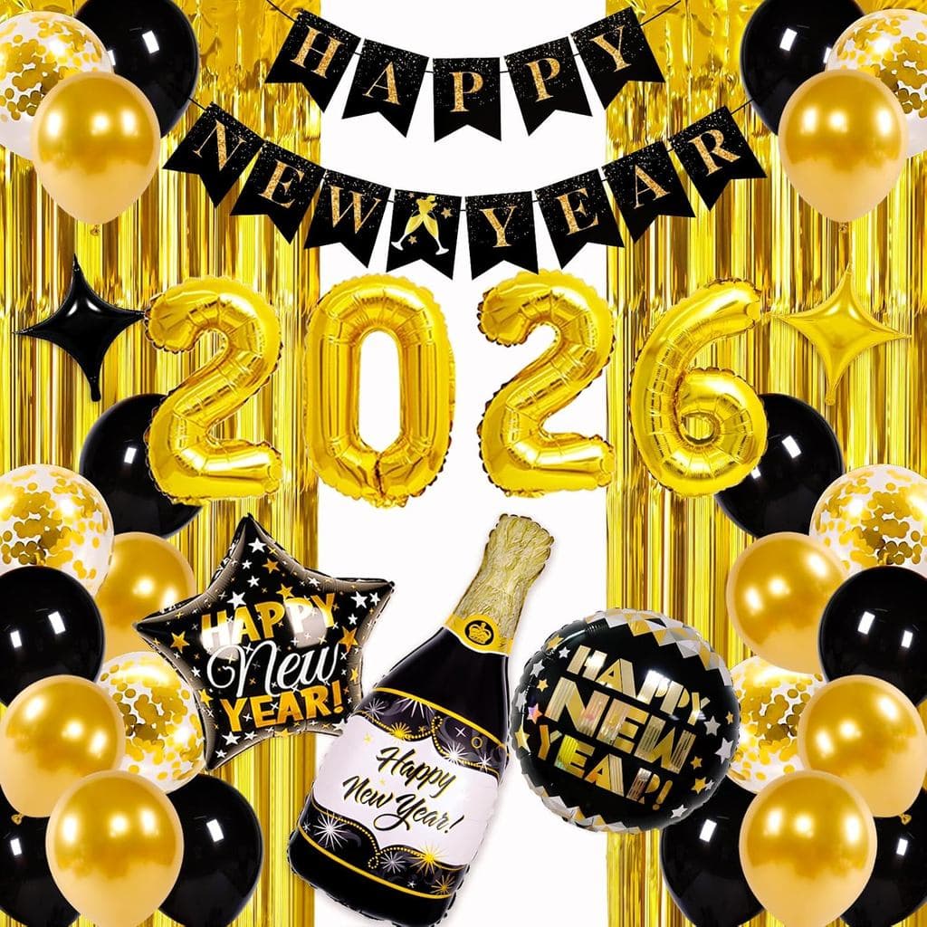 Kit de Decorações com Balões para o Ano Novo 2026, Suprimentos para Festa de Réveillon 2026, Conjunto de Decorações de A