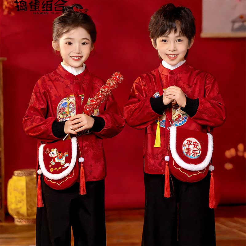 2025 estilo chinês saco de ano novo menina vermelho estilo ocidental saco do mensageiro crianças menino saco de ano novo