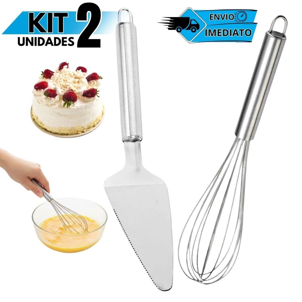 Kit Utensílios de Cozinha Fouet Inox e Espátula de Bolo Confeitaria