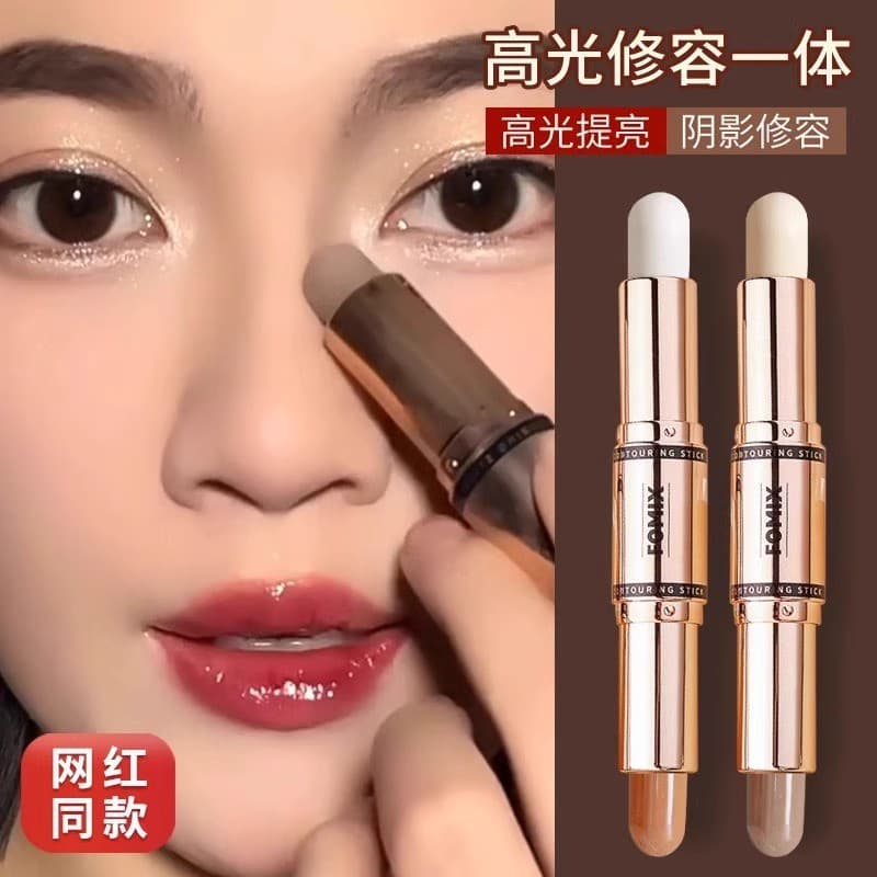 Sombra de duas cores contorno vara dupla cabeça dupla utilização iluminador feminino sombra silhueta iluminando nariz so
