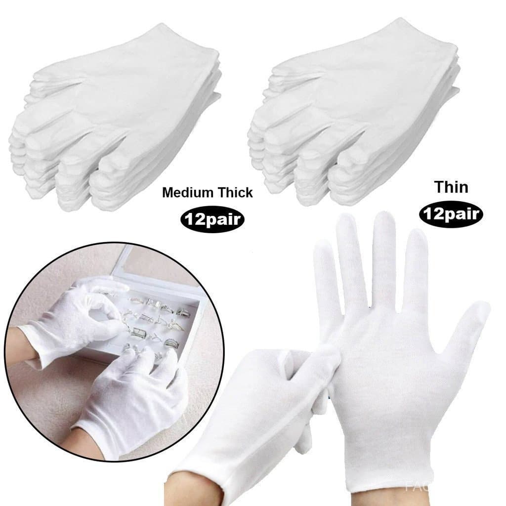 12 Pares de Luvas de Trabalho Brancas de Algodão para Mãos Secas, Alta Elasticidade, Cerimoniais, Ferramentas de Limpeza