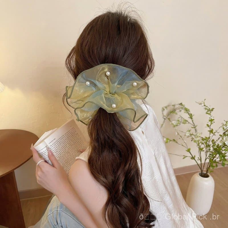 Elástico de cabelo em malha com cor de sereia e aparência de fada para mulheres, acessório de cabelo de alta qualidade e