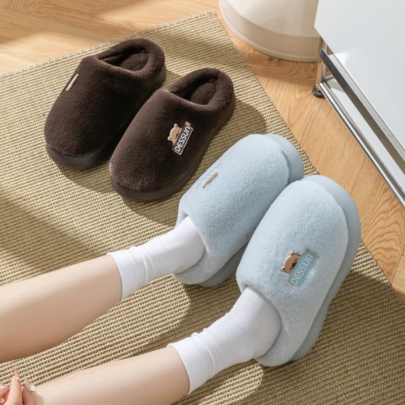 Chinelos de algodão casal inverno novo estilo interior ao ar livre bonito urso feminino quente pelúcia estilo Casual sap