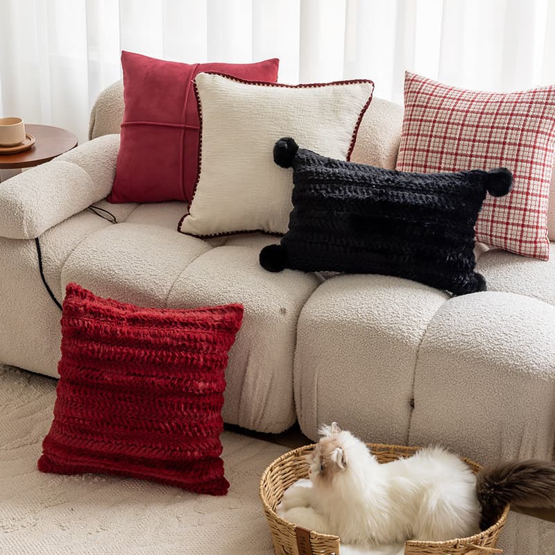 Moderno simples série vermelha travesseiro macio Chenille Houndstooth sofá almofada sala de estar quarto pequena fragrân
