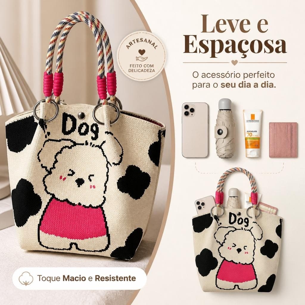 Bolsa Mão Tricô Crochê - Trabalho Dia a Dia Lazer - Feminina - Fofa Moda - Cabe Celular 6.7 Pol Maquiagem Chaves