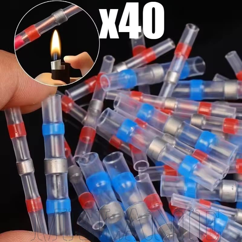 Kit De Conectores De Fio De Vedação De Solda Azul Vermelho 10-40 Unidades-Durável , Plástico-Terminais De Extremidade Te