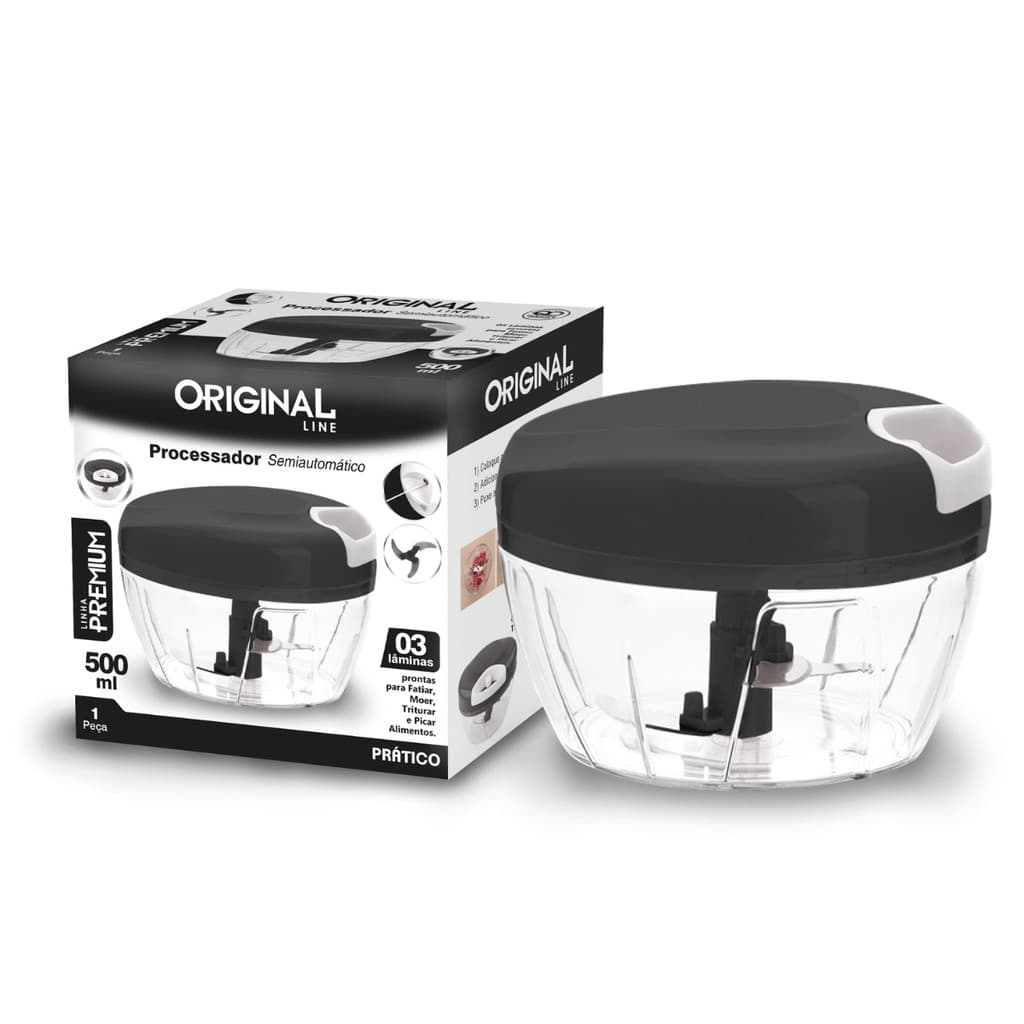 Mini Processador E Triturador De Alimentos 500ml 3 Lâminas Processador Manual