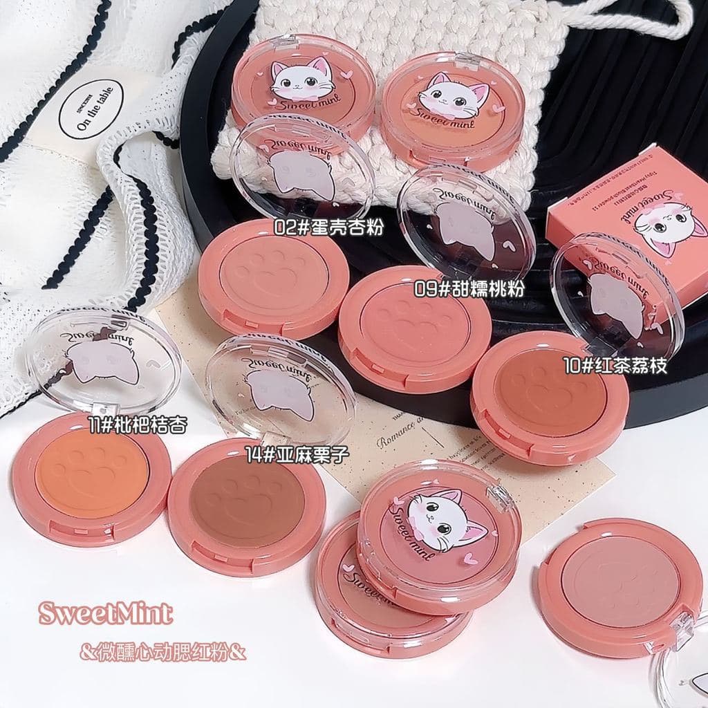 Sweetmint ligeiramente bêbado coração Blush pó Natural brilho clareamento pó delicado vitalidade menina melhora a tez