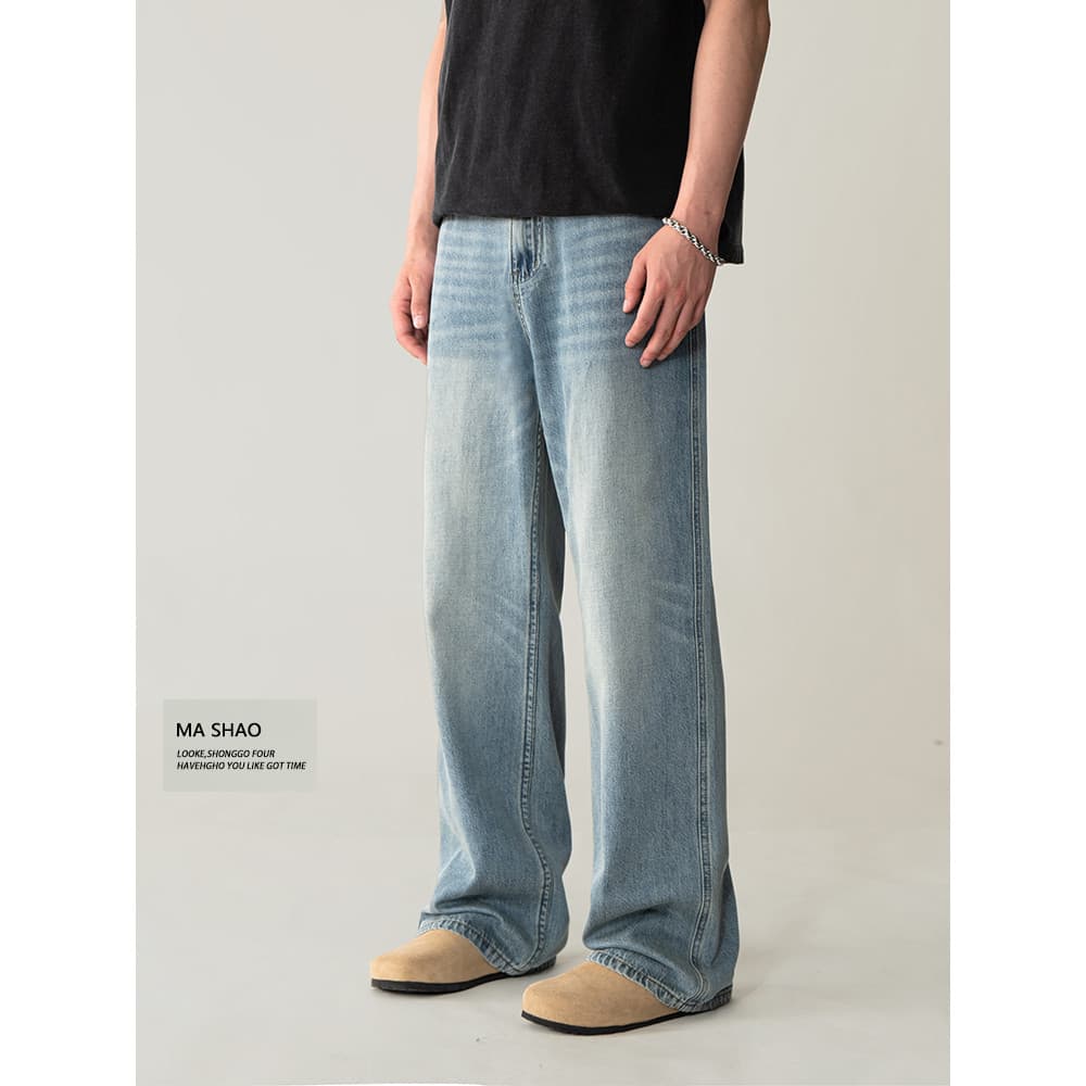 Lyocell cor clara Tencel Jeans masculino verão 2026 novo estilo americano High Street solto em linha reta perna larga es