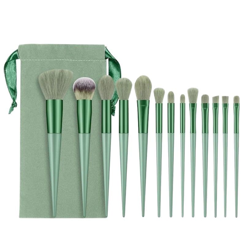 13pcs conjunto completo de pincéis de maquiagem profissional | Combinação de cores frescas verdes Four Seasons | Capa Ol
