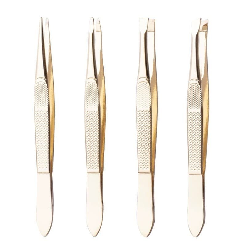 Kit 4 Pinças Dourado Profissional Em Aço Inoxidável Para Sobrancelha Remoção De Pelos Sobrancelha