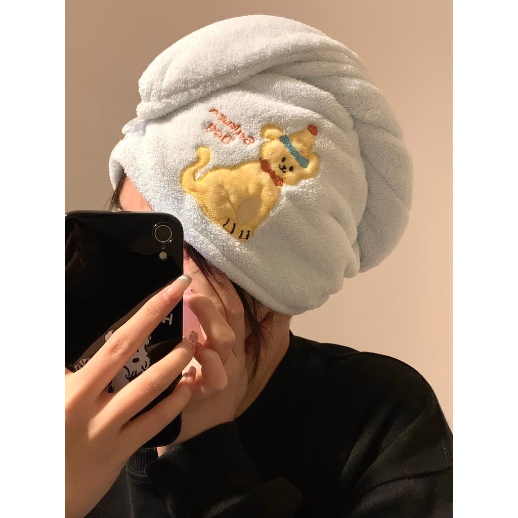 Bonito filhote de cachorro touca de secagem de cabelo feminino Super absorvente toalha de cabelo de secagem rápida Coral