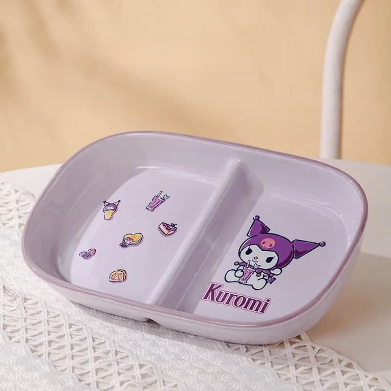 Kuromi Talheres Crianças Alunos do Ensino Fundamental Kuromig Prato de Comida Complementar Cerâmica Assadeira de Alta Te