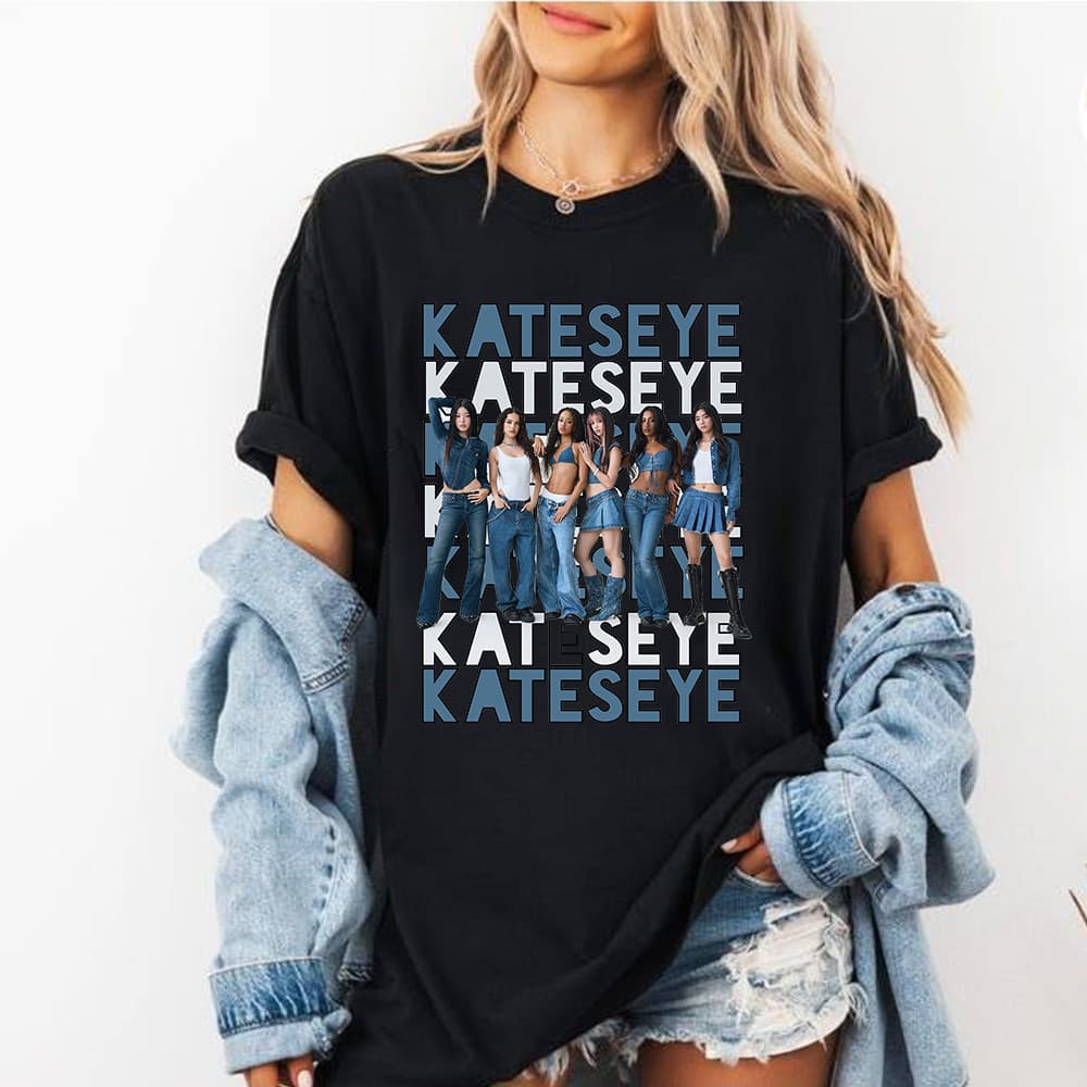 Camiseta Masculina Feminina Estampa KATSEYE Denim Aesthetic Collage K-pop T-shirt Unissex Streetwear Envio Imediato