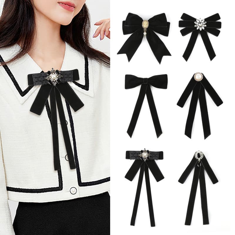 Blusa gravata borboleta preta suéter Top outono inverno decote acessórios estilo Preppy High-End pino jk decoração