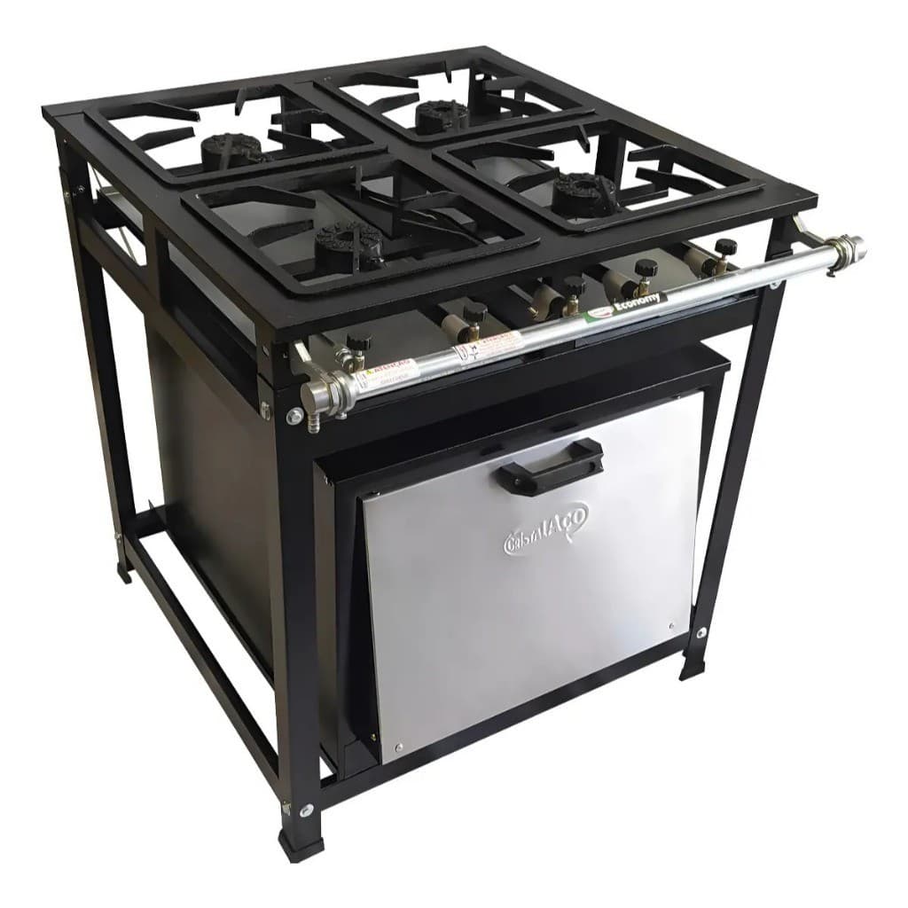 Fogão Alta Pressão 4 Bocas Industrial  A Gás Cristal Aço (NÃO INCLUSO FORNO - COMPRE SEPARADO)
