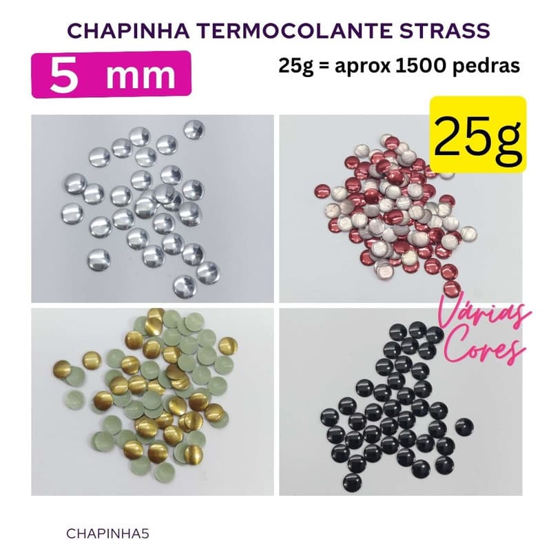 25g Chapinha Termocolante 5mm (+-1500 pedras) Customização Strass Rhinestone Bordado Pedrarias Hotfix Chapinha5-2