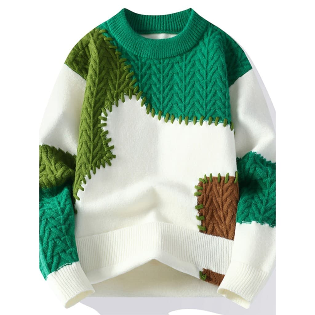 Design sentimento contraste cor camisola masculina outono inverno rua Wear costura malhas masculino solto Casual juventu