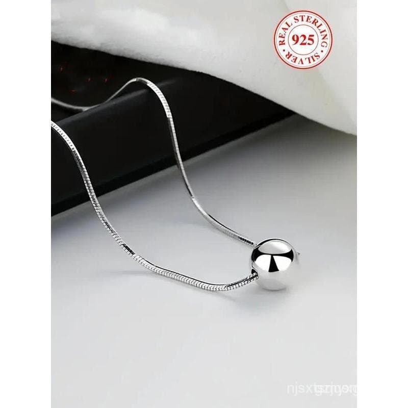 Colar com pingente esférico simples em prata esterlina S925, adequado para mulheres e meninas, elegante e charmoso, da c