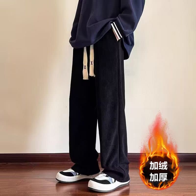 Calças de veludo masculinas outono inverno Street Wear calças soltas pesadas masculinas de perna larga Drape calças casu