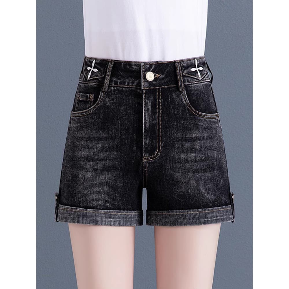 Shorts jeans femininos 2026 verão novo estilo cintura alta a linha mais magro olhar reto perna larga exterior usar estil