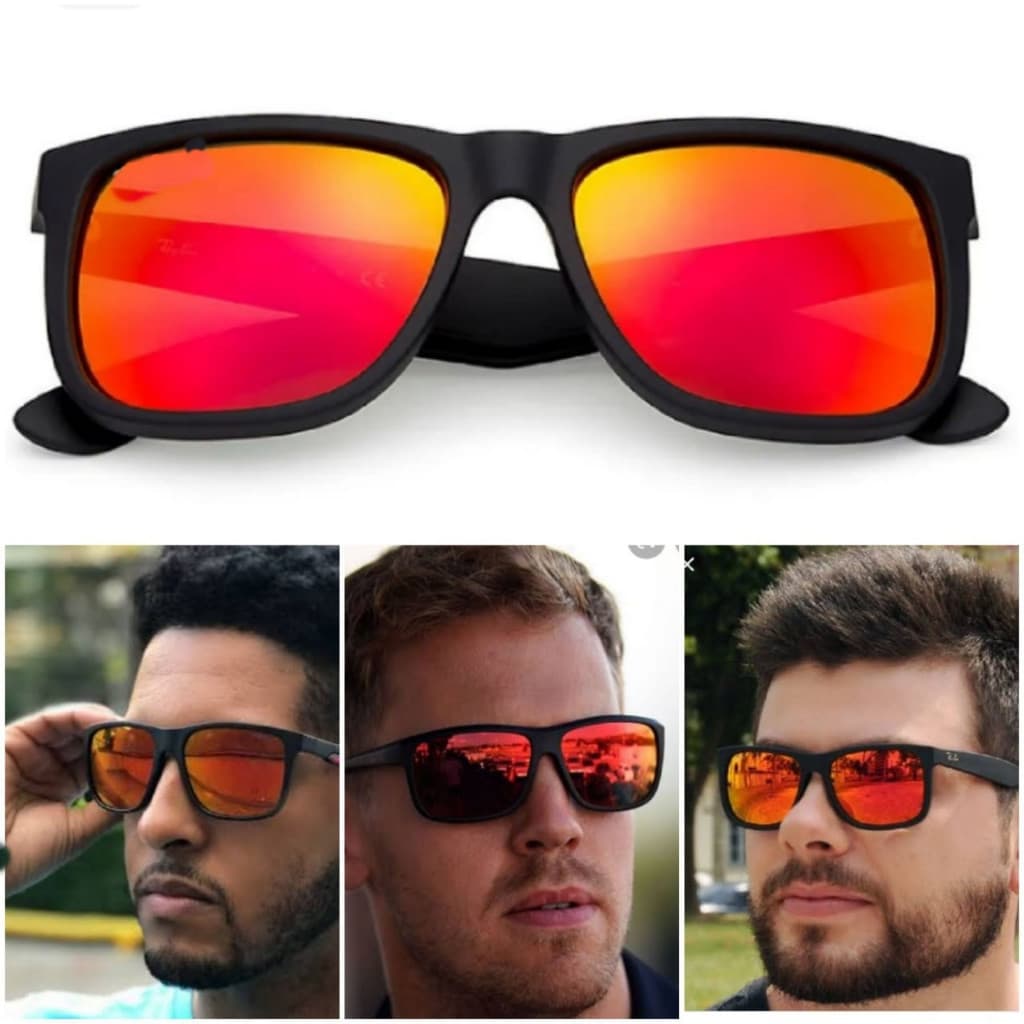 Óculos De Sol Justin Preto Vermelho Espelhado Estiloso Moderno Quadrado Masculino Feminino Proteção UV400 Promoção