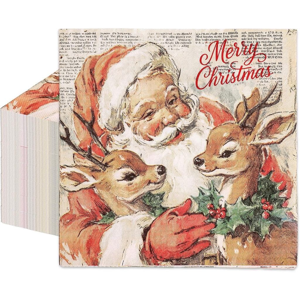Whaline 80 Peças de Guardanapos de Papel Vintage de Natal com Tema de Papai Noel e Renas, Guardanapos Descartáveis para