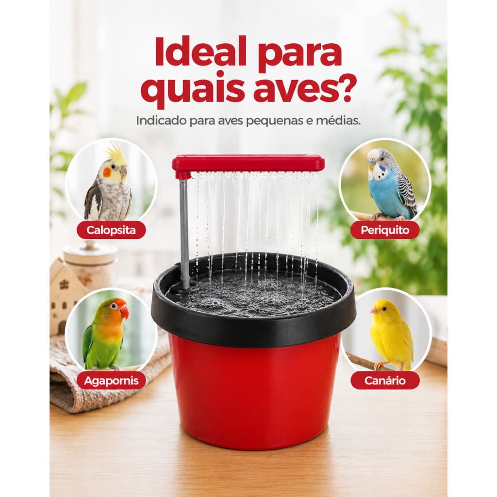 Fonte Banheira Para Aves Calopsita Periquito Com Chuveirinho