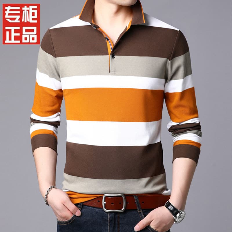 2026 primavera outono novo estilo High-End fino de meia-idade masculino de manga comprida camiseta pai camisa polo pai C