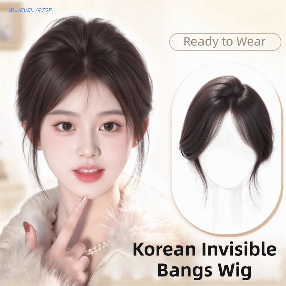BLUEVELVETSP Perucas De Cobertura De Cabelo Com Franja , Clipe De Parte Intermediária Em Peruca De Invisível Coreana , F