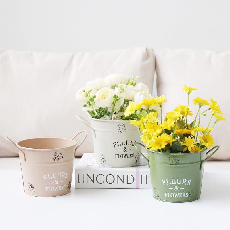 Pastoral redondo lata flor balde vaso de flores Retro retangular criativo suculento decoração Desktop armazenamento vaso