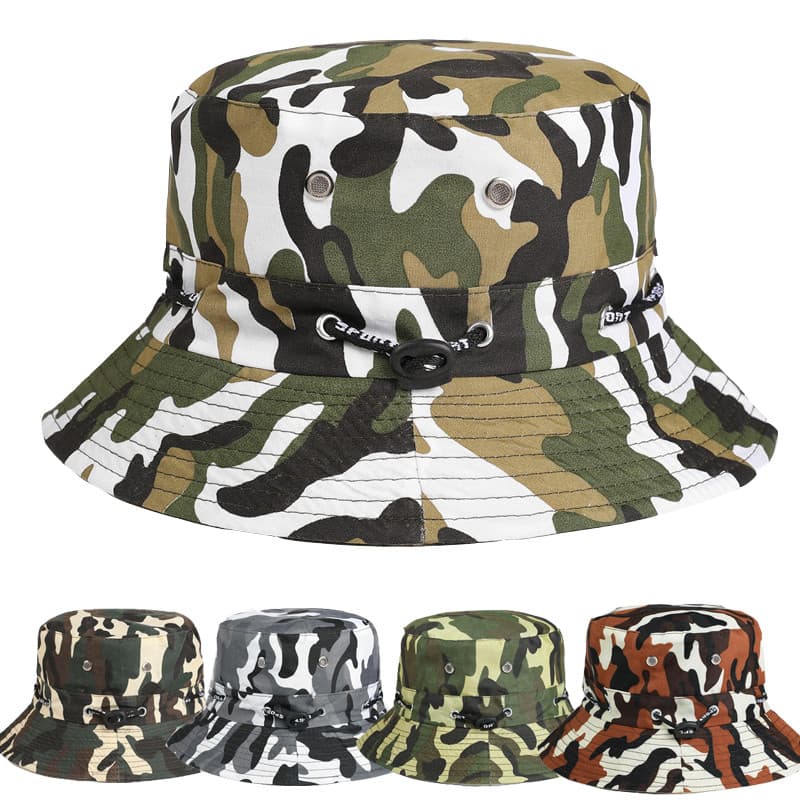 Chapéu de sol dobrável masculino camuflagem balde chapéu de pesca primavera verão grande borda ventilação buraco chapéu