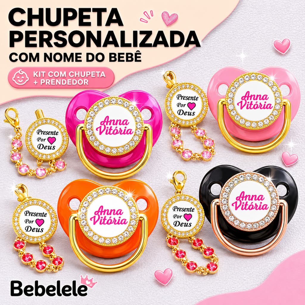Chupeta plana para bebê com clipe de chupeta com nome chupeta com inicial do nome recém nascido&112