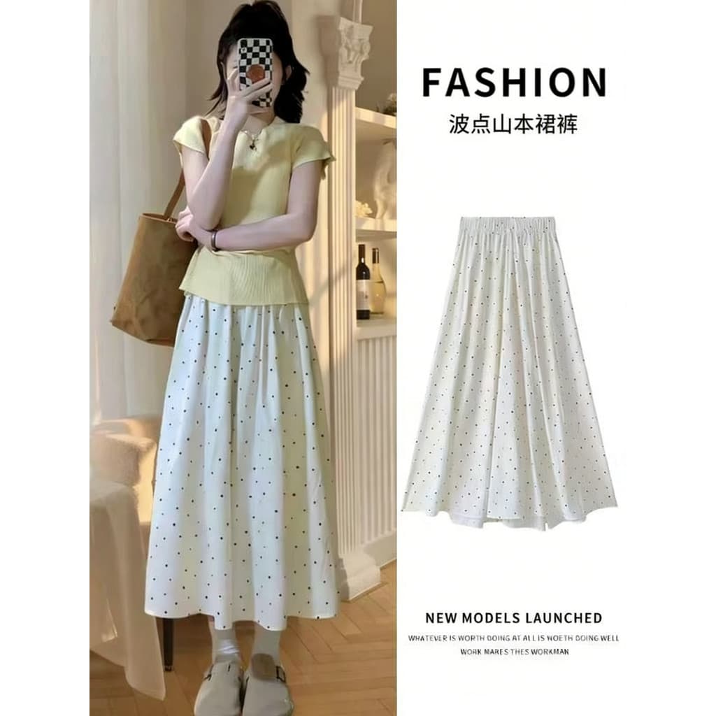 Branco bolinhas Yamamoto Culottes feminino cintura alta perna larga mais magro olhar capa virilha primavera verão Drape