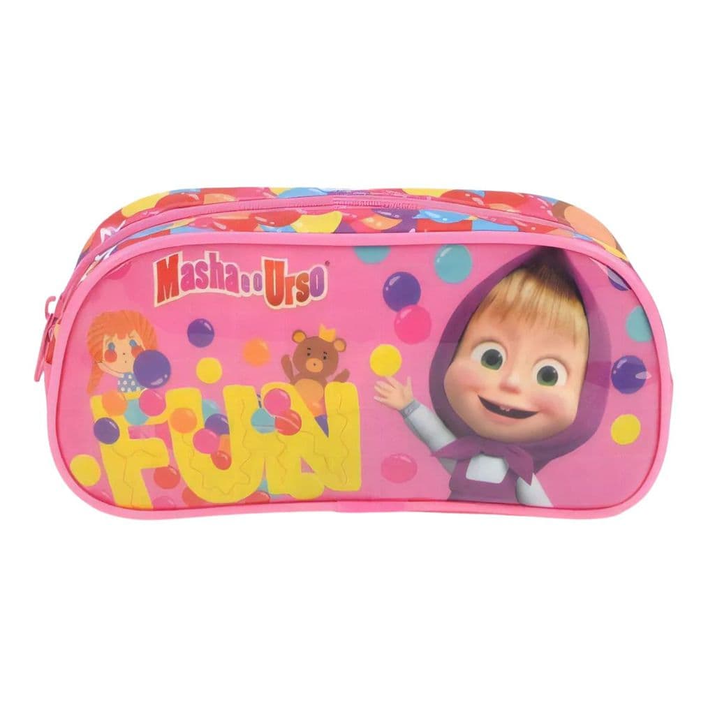 Estojo Simples Masha e o Urso Rosa Escolar Infantil Luxcel