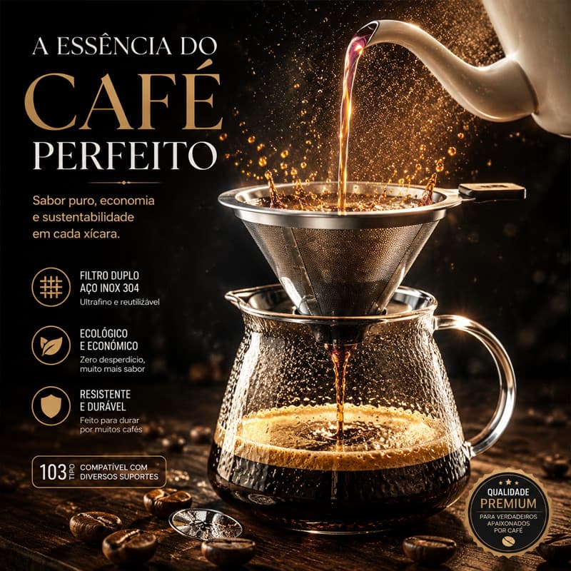 Coador de Café Inox Reutilizável 103 Filtro Permanente sem Papel para Cafeteira e Caneca