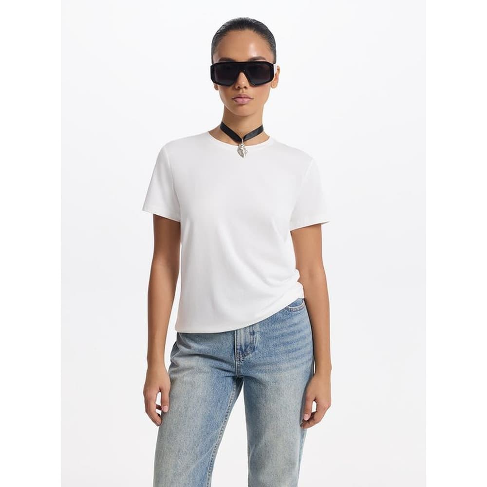 Russo único LR xxs-xxl tamanho Modal algodão frente ombro pequeno solto em torno do pescoço manga curta camiseta preto b