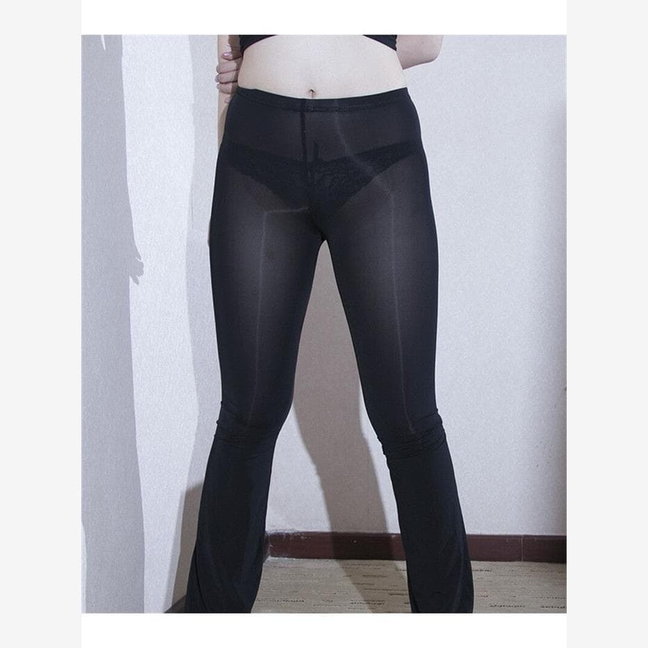 Nádegas transparentes abertas transparentes Leggings homens mulheres podem usar!Calça larga brilhante calça Skinny de se