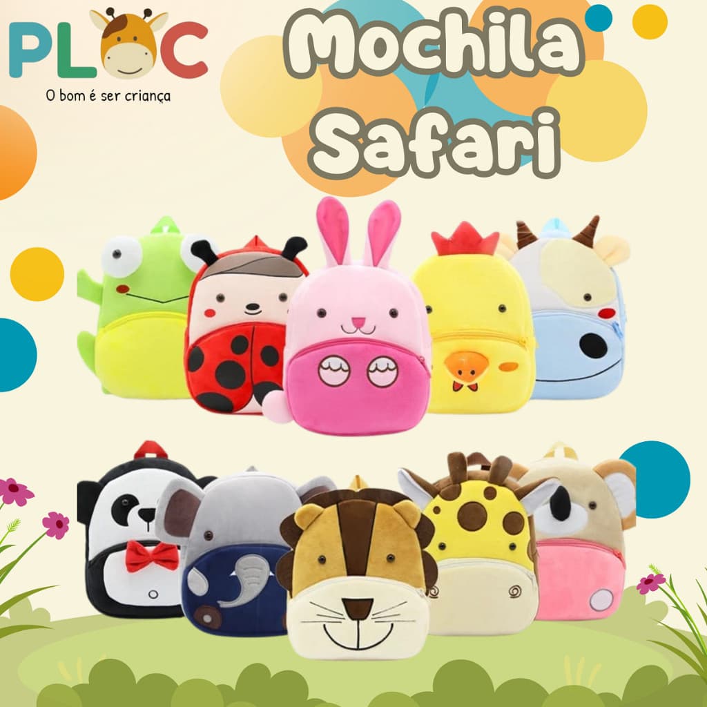 Mochila Infantil Ploc Safari  Escolar ou Presente para Meninos e Meninas