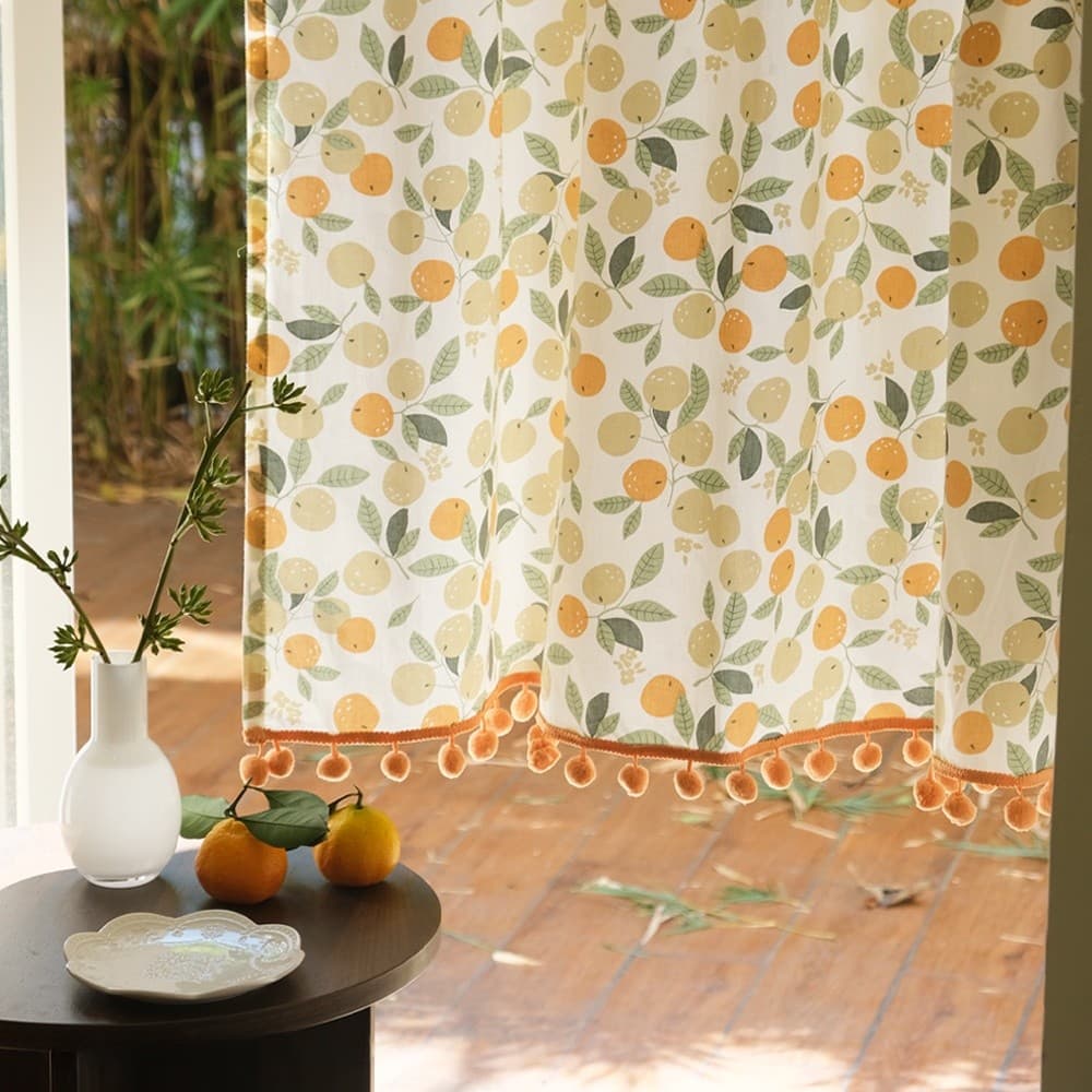 Estilo creme impresso americano pintado à mão cortinas transparentes de gaze impervosa cortina de porta autoadesiva sem