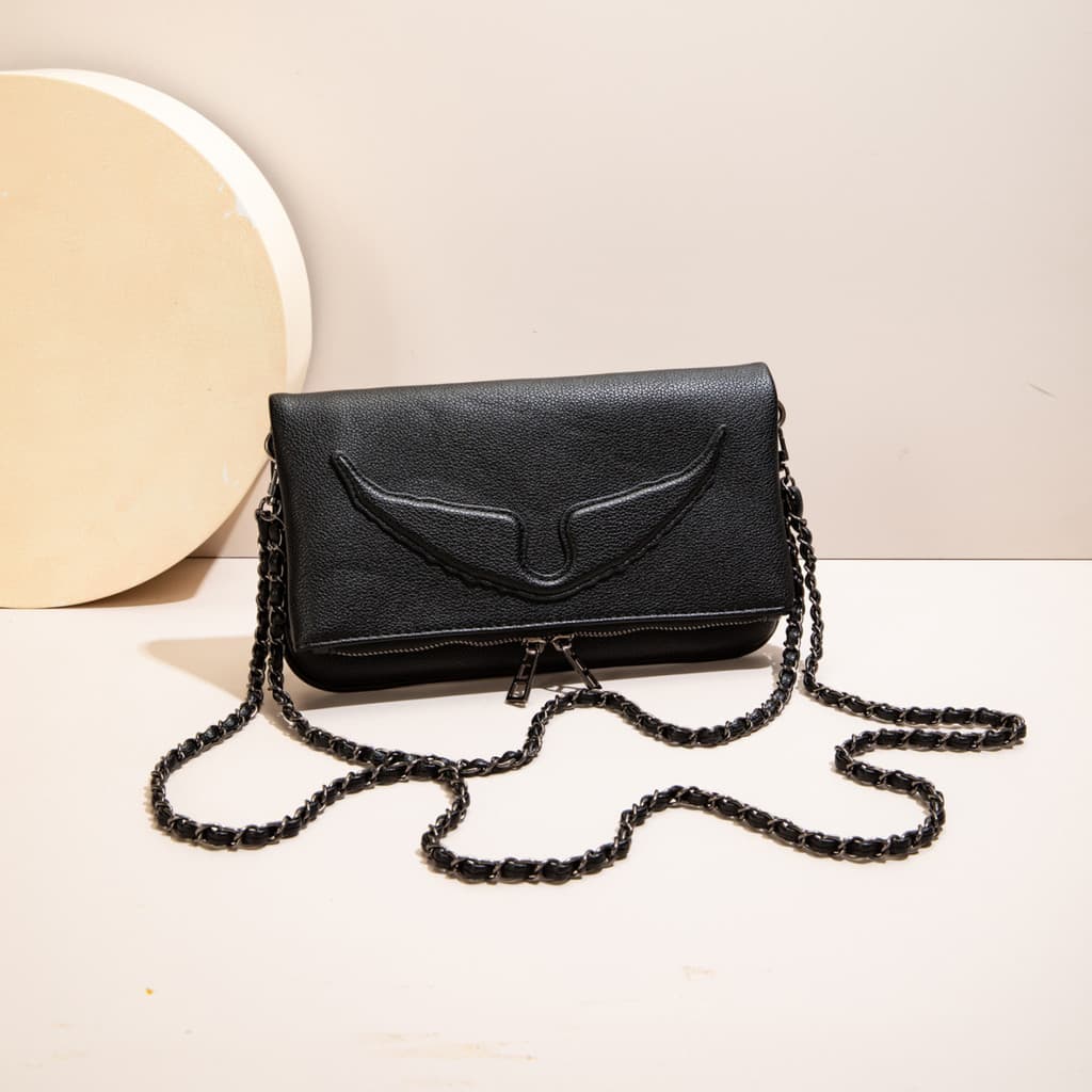 ZV saco novo estilo francês comércio exterior cor pura impressão clássico moda All-Match corrente aba Diagonal asas de u