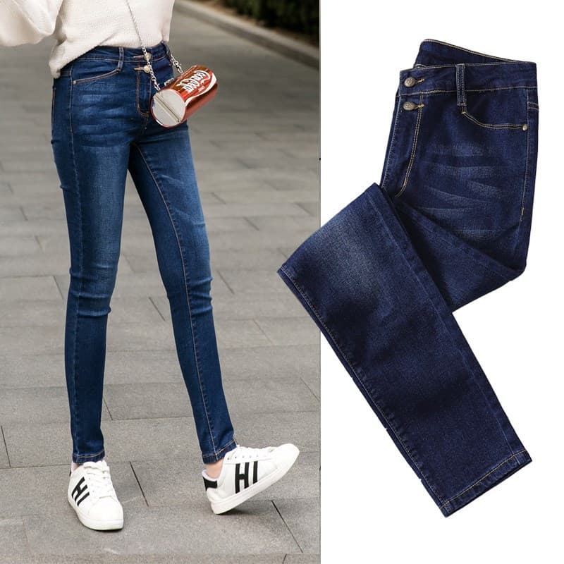 Outono novo estilo tamanho grande cintura alta estiramento preto Denim calças femininas irmã gorda cintura alta mais gor