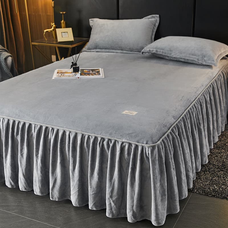 2024 novo estilo leite veludo saia de cama inverno forro de lã colcha de peça única colcha estilo saia de cama