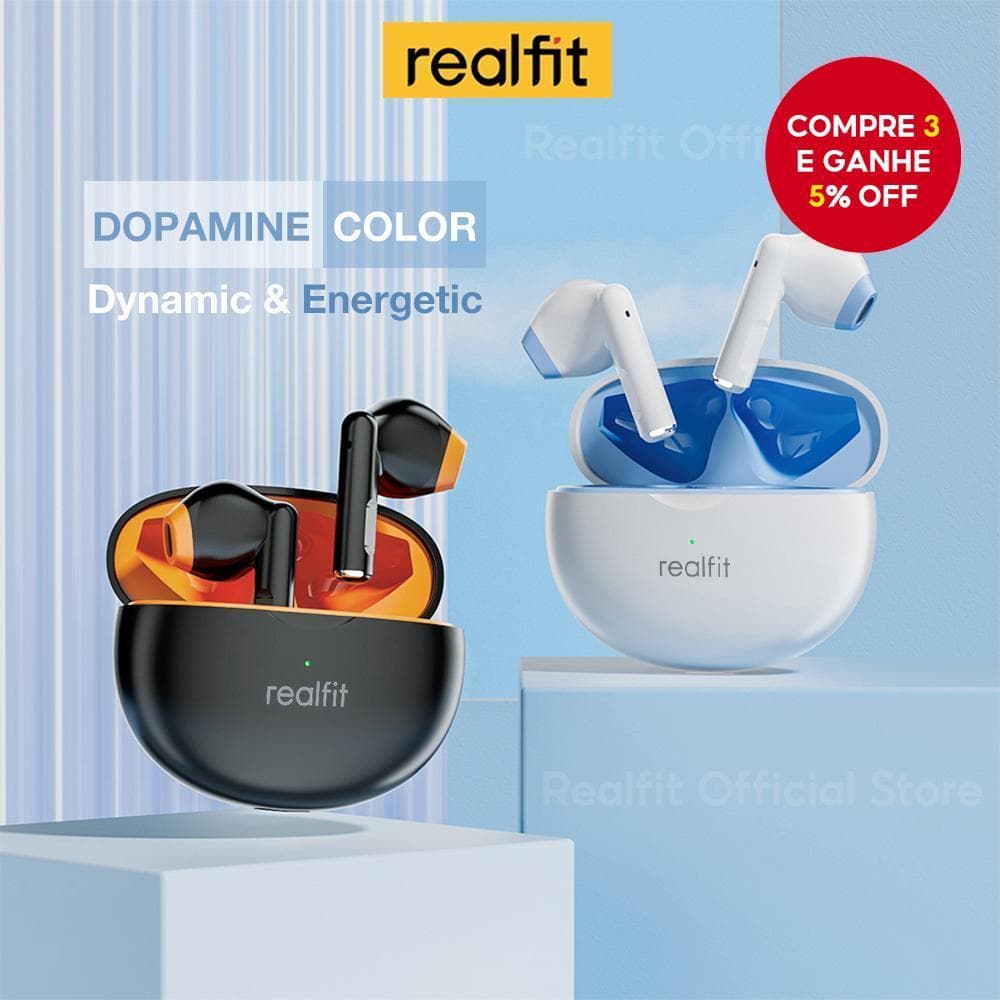 Realfit F2 Fone De Ouvido Bluetooth Dopamine-Color Earbuds Sem Fio Com Microfone Excelente Som Estéreo Reprodução Longa