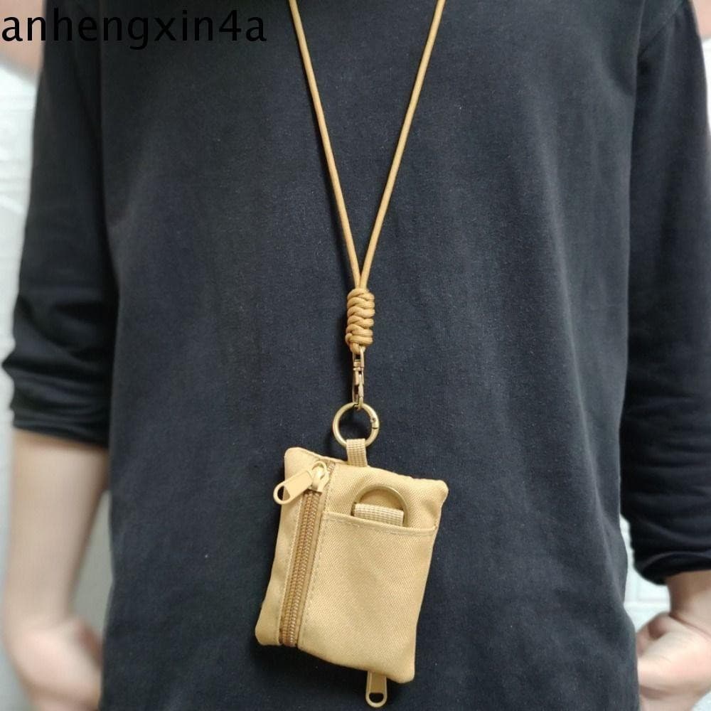 Bolsa De Moedas Com Pescoço Pendurado ANHENGXIN , Mini Carteira Quadrada De Tecido Oxford De Nylon , Porta-Cartões Peque